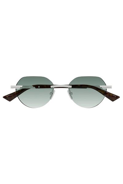 Bottega Veneta نظارات شمسية بيضاوية للجنسين bv1379s 002 51-19، إطار فضي اللون، زجاج أخضر