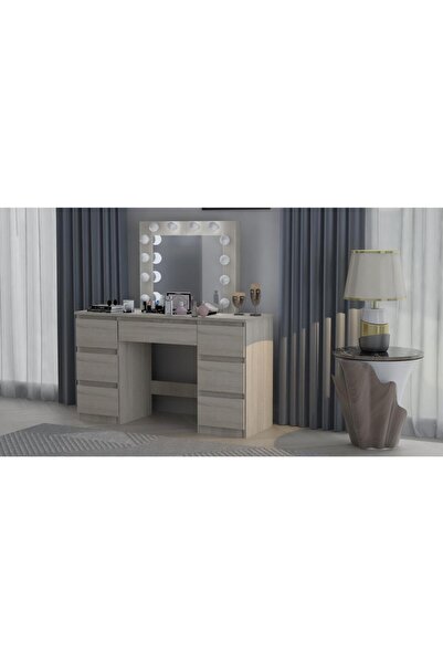 Mercaton Vanity Table/Mirror with LED Lights, Vanessa, Oak, 130x43x143 cm