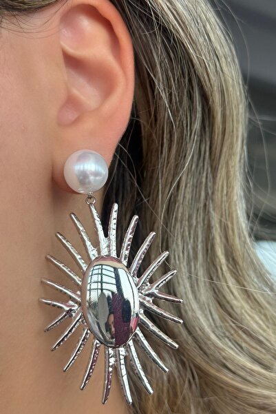 TAKIŞTIR Silver Color Pearl Detailed Steel Earrings (Pair)