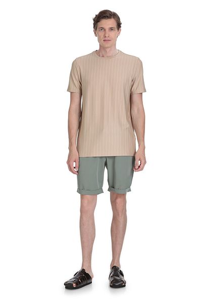 Hatemoğlu Beige Regular Fit Striped Crew Neck T-Shirt