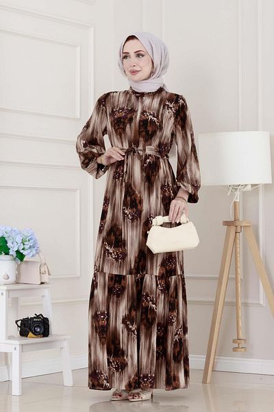 Sevitli Hera Viscon Dress with Tunnel at the Waist-Beige