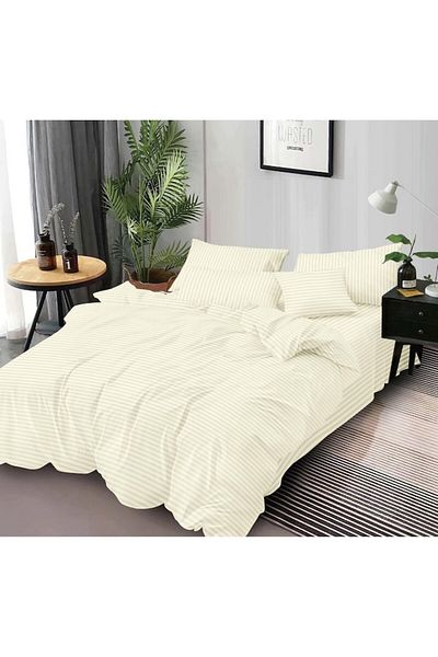 Inovius Double Bed Linen - 100% Damask Cotton, 4 Pieces, 2 People, White Color