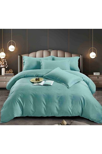 JOJO HOME Lenjerie de Pat Dublu Cu Elastic 100% Bumbac Damasc 6 Piese, 180x200 cm JO177 Verde menta