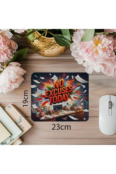 Luluyen No Excuses Today Written Mousepad – No Excuses! - 19X23 cm 2 mm Rectangle Imported Printed Mouse Pad