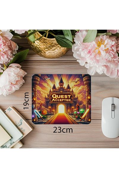 Luluyen Mousepad fantastic scris "Quest Accepted" - 19x23 cm 2 mm dreptunghiular importat imprimat mouse pad