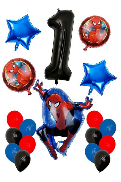 PARTİAVM 1 Year Old Spiderman Foil Balloon Set Black Number Balloon Spider-Man Balloon