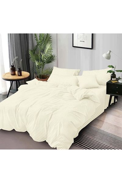 Inovius Double Bed Linen - 100% Damask Cotton, 4 Pieces, 2 People, White Color