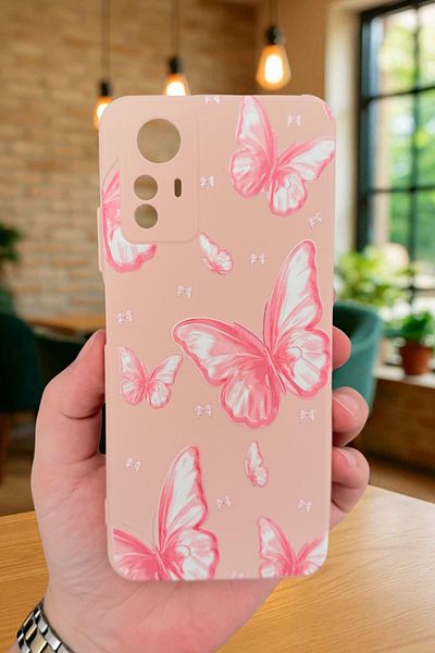 Vip Case Xiaomi Redmi Note 12S - حافظة مطاطية كلاسيكية ممتصة للصدمات من السيليكون بنمط الفراشة الوردية277