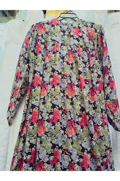hoaryage Robadan Long Sleeve 100% Viscose Pressed Floral Mother Dress, Prayer Dress, Hijab Dress