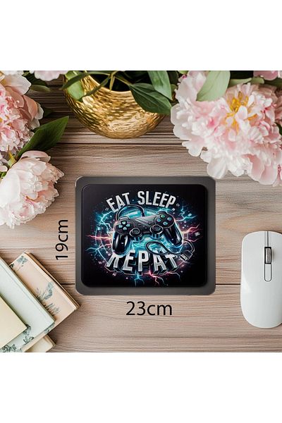 Luluyen Eat Sleep Game Repeat Mousepad – Slogan pentru jucători - 19x23 cm 2 mm dreptunghiular importat imprimat mouse pad