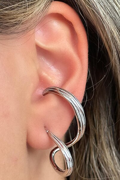 TAKIŞTIR Silver Color Spiral Steel Earrings (Pair)