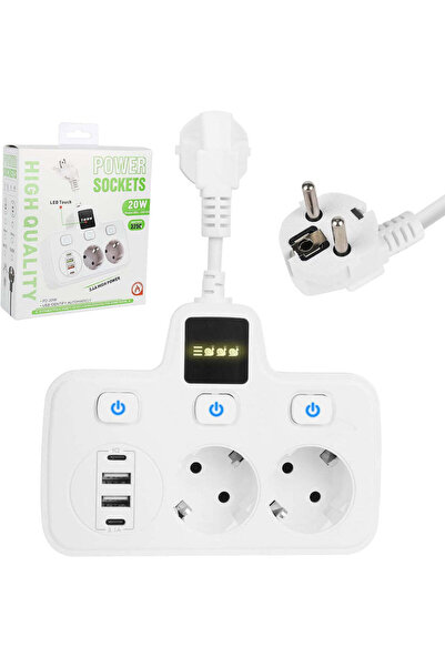 SOLLUXE Adaptor cu porturi duale Type-C PD20W + QC3.0 și 2 USB 3.4A, lampă tactilă cu lumină