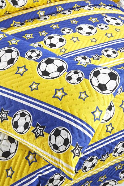 Çeyiz Diyarı Ultrasonic Quilted Champion Single Bedspread Yellow Navy Blue