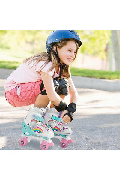Elindor Adjustable roller skates for children and adults, Rainbow pattern, size S 26-33, Pink