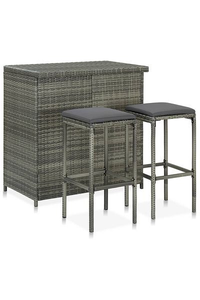vidaxl 3 Piece Bar Set Poly Rattan Grey