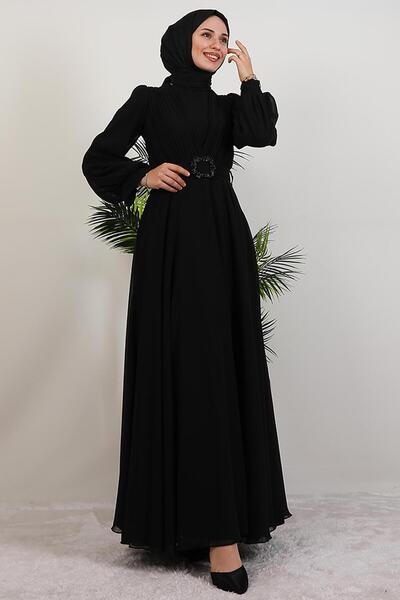 GİYZAMİLA Tuğba Chiffon Dress Black