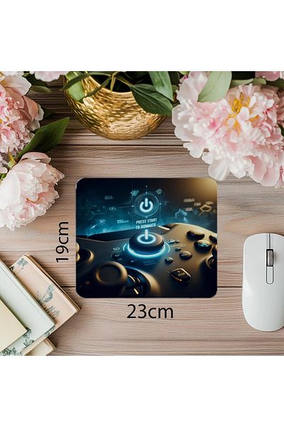Luluyen Mousepad pentru jocuri puternic scris Press Start - 19x23 cm 2 mm dreptunghiular importat imprimat mouse pad