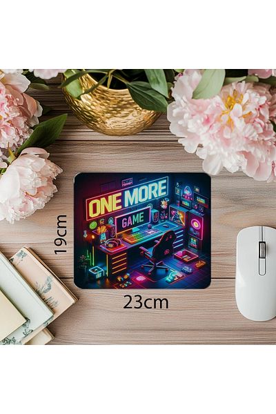 Luluyen لوحة ماوس بإضاءة نيون One More Game - لوحة ماوس مطبوعة مستطيلة مستوردة مقاس 19 × 23 سم 2 مم