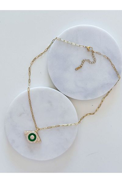 CHARMLUCKY Steel Green Eye Pendant