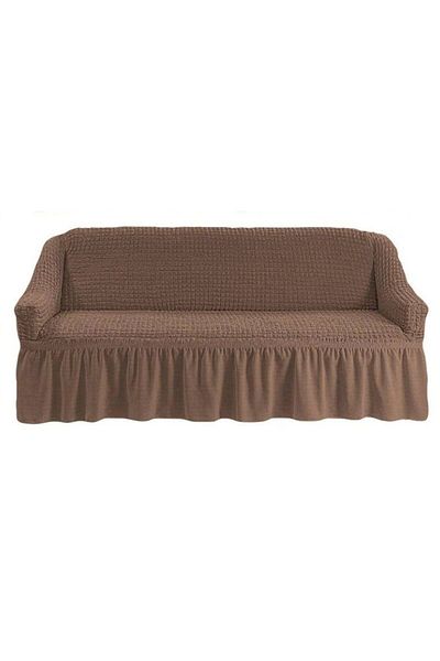 BULSAN Elastic Creased Sofa Cover for 3-Seater, Collection, with Ruffles, Dark Beige