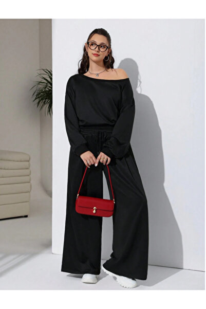 CAONNES Women's Black Plus Size Baggy Loose Cut Pants Six Stretchy Comfortabl...