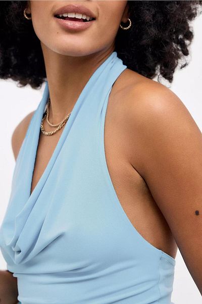 World Fashion Trends Baby Blue Degaje Collar Crop Top Body Baby Blue