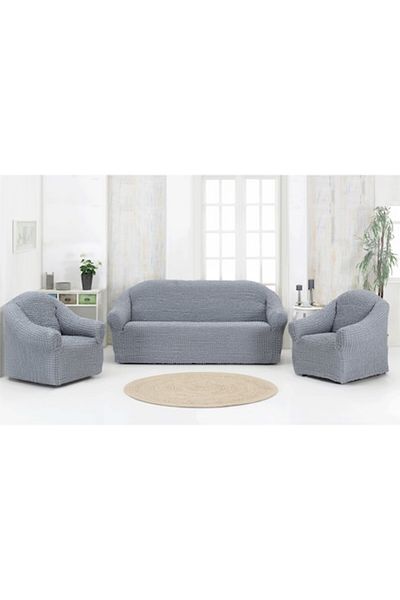 Artforhome Universal sofa covers set for 3-seater and 2 armchairs, elastic and textured, color gray