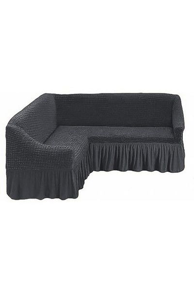 Inovius Elasticized Cotton Corner Sofa Cover - Dark Gray