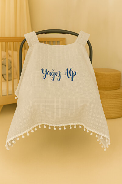 Moda Lime Kişiye Özel İsim Yazılı Puset Örtüsü - Bebek Arabası Örtüsü - Pamuk...