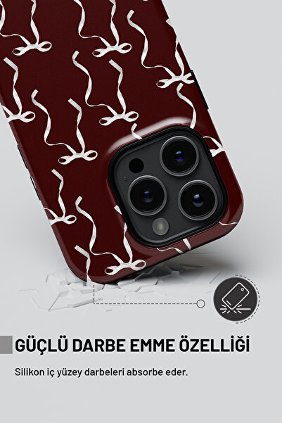 WANNA PROTECT iPhone 13 Çift Katmanlı Darbe Emici Koruma Bordo Fiyonk Parlak Superior PROTECT Telefon Kılıfı