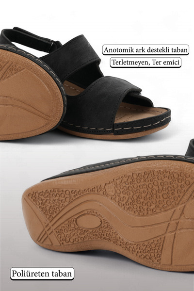FLY SOFT Black Color Velcro, Stitched, Anatomical and Breathable Sole, Women's Sandals