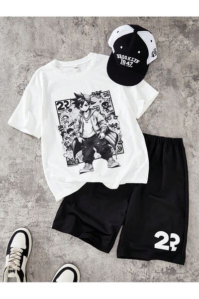 Let's Wear Σετ σορτς για εφήβους για αγόρια κινουμένων σχεδίων Anime χαρακτήρα Premium Παιδικό κάτω μπλουζάκι