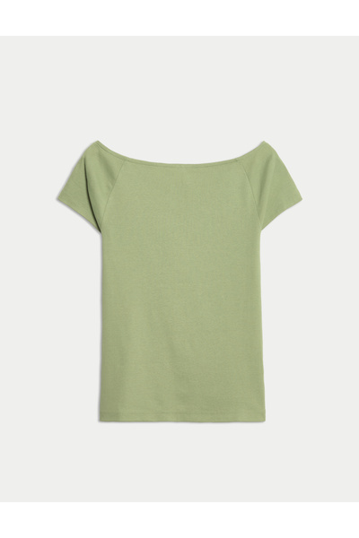 Marks & Spencer Saf Pamuklu Slim Fit Omuzdan Açık T-shirt