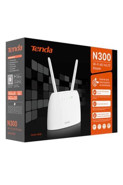 Tenda Router Wireless 4G06, 300 Mbps, 4G VoLTE, 2 External Antennas (White)