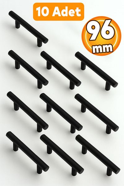 Badem10 10 Pcs Rose Height (96 mm) Metal Black Furniture Kitchen Cabinet Drawer Cabinet Handle Handle Handles