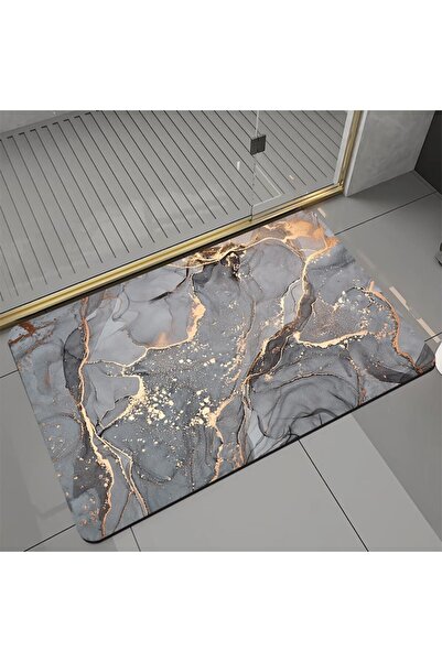 OEM Universal bathroom mat, Silicon foam and Diatom, Absorbent, Non-slip, 40x60 cm, Gray with Gold accen