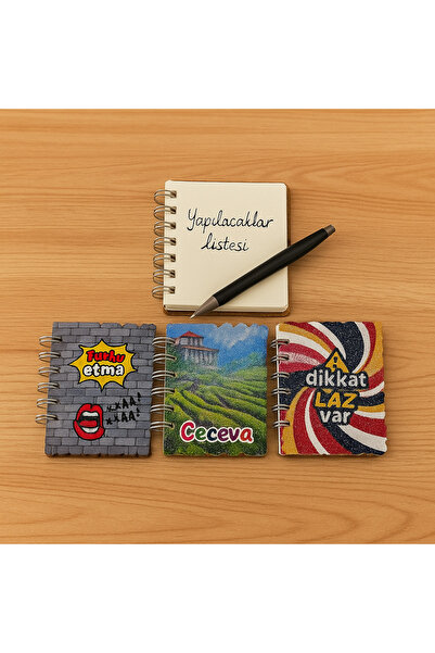 seymenbıçakçılık مجموعة من 3 دفاتر ملاحظات صغيرة ذات طابع البحر الأسود - حلزونية سلكية، حجم الجيب