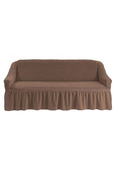 BULSAN Elastic Creased Sofa Cover for 3-Seater, Collection, with Ruffles, Dark Beige