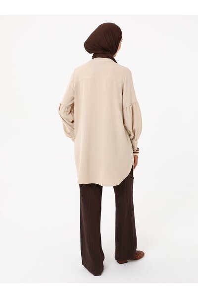 Refka Balloon Sleeve Aerobin Tunic with Hidden Buttons - Stone Color -