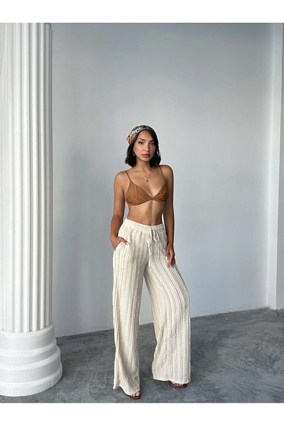 BE CHİC Pantaloni palazzo largi, cu talie înaltă, cu șireturi, cu detaliu de dungi, pentru femei, cu buzunare Rd1105