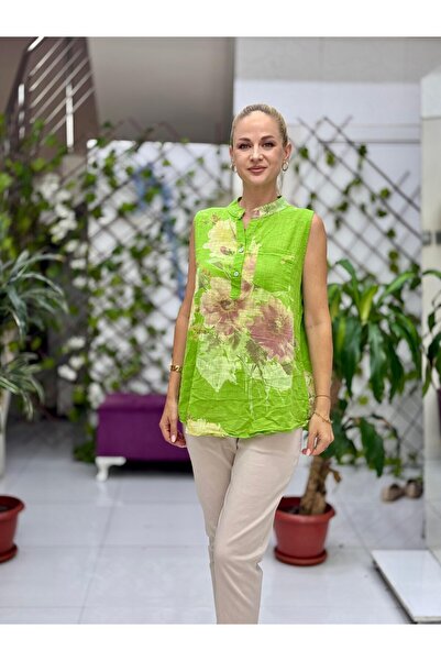 Punta Otantik LS8819A Αμάνικη ιταλική μπλούζα από βαμβάκι με τσέπες πράσινη