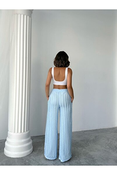 BE CHİC Жіночі високі штани з зав'язками на талії, з деталями у вигляді смужки, широкими штанинами та кишенями, стильні і вільні, палazzo.