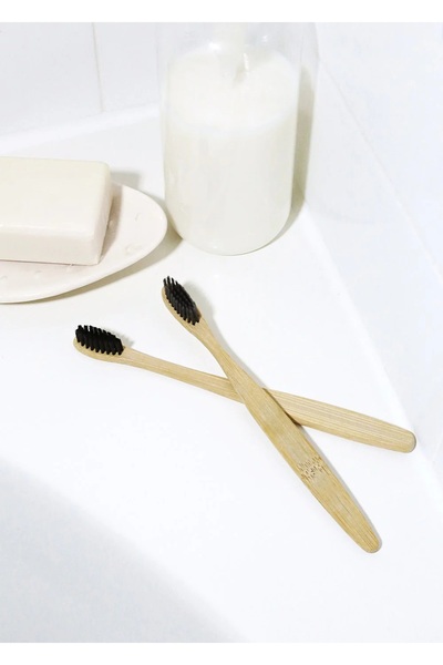 Ba der Family Pack 100% Natural Bamboo Toothbrush (Adult Black 2-Piece, Child Black Single)