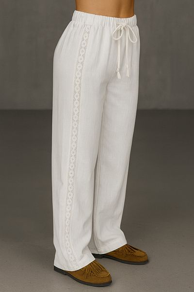 My Blog White 100% Cotton Side Lace Detailed Trousers - 3749