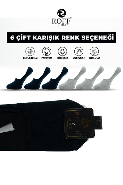 ROFF ÇORAP Roff Cotton Men's Ballerina Socks Seamless Invisible Anti-Slip Silicone Pack of 6