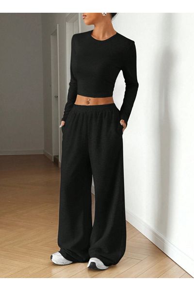 CANDERO Pantaloni de sport pentru femei, negri, largi, supradimensionați, de calitate, cu croiala largi, flexibili, confortabili, din țesăturăYUS
