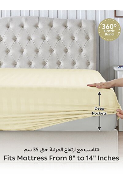 Donetella Striped Fitted Sheet Set 200x200 cm Super King – 1 Fitted Sheet + 2 Pillowcases, 35cm Deep