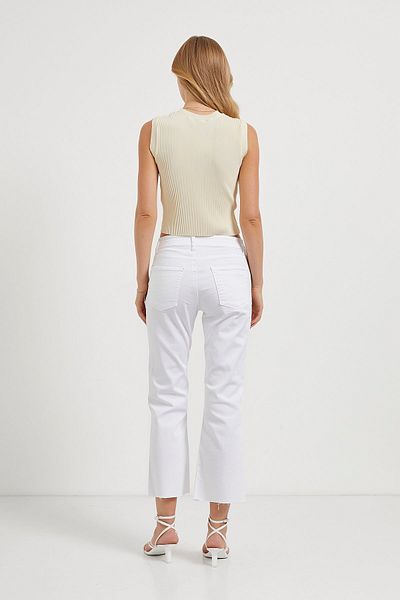 Modasultan Crew Neck Pleated Sleeveless Soft Textured Relaxed Fit Short Blouse