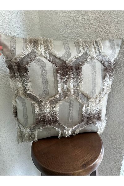 Decamor home Silver Brown Throw Pillow Cover with Tassel Detail Pattern 5