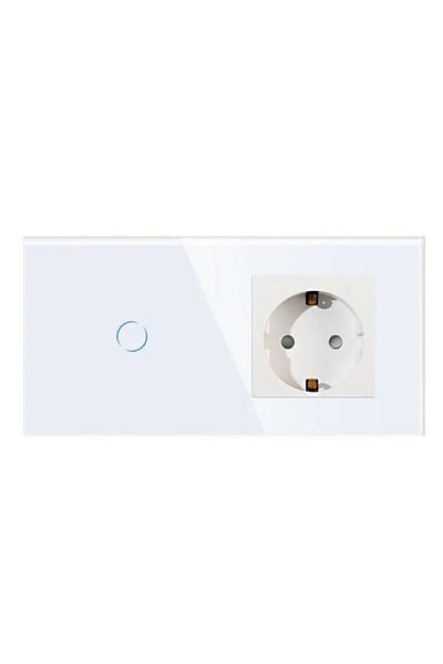 luxion Intrerupator Simplu Cap Scara / Cruce + Priza cu Rama din Sticla LUXION, Serie A (Alb)